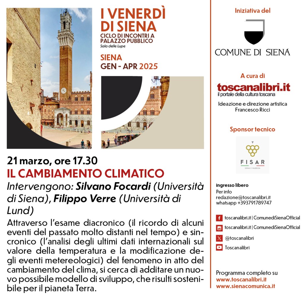 I Venerdì di Siena. Nuovo appuntamento dedicato al cambiamento climatico