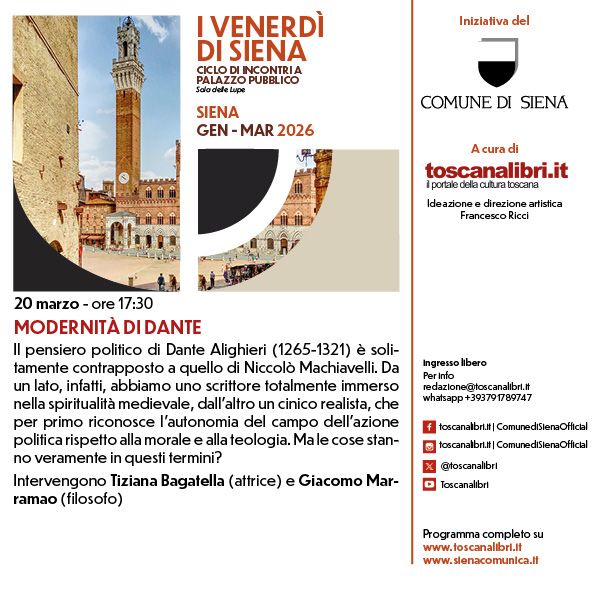 Modernit&agrave; di Dante. Se ne parla a I Venerd&igrave; di Siena col filosofo Giacomo Marramao e l&rsquo;attrice Tiziana Bagatella