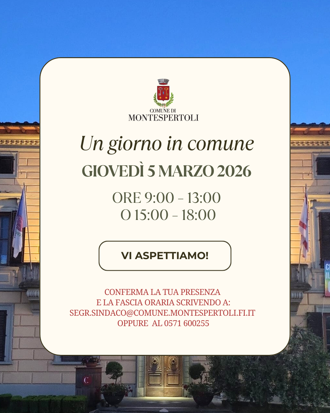 "Un giorno in Comune": appuntamento il 5 marzo a Montespertoli