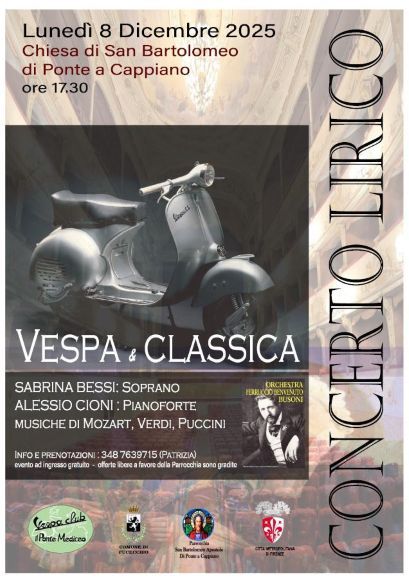 Fucecchio, Vespa e musica classica: l’8 dicembre concerto lirico nella Chiesa di San Bartolomeo a Ponte a Cappiano