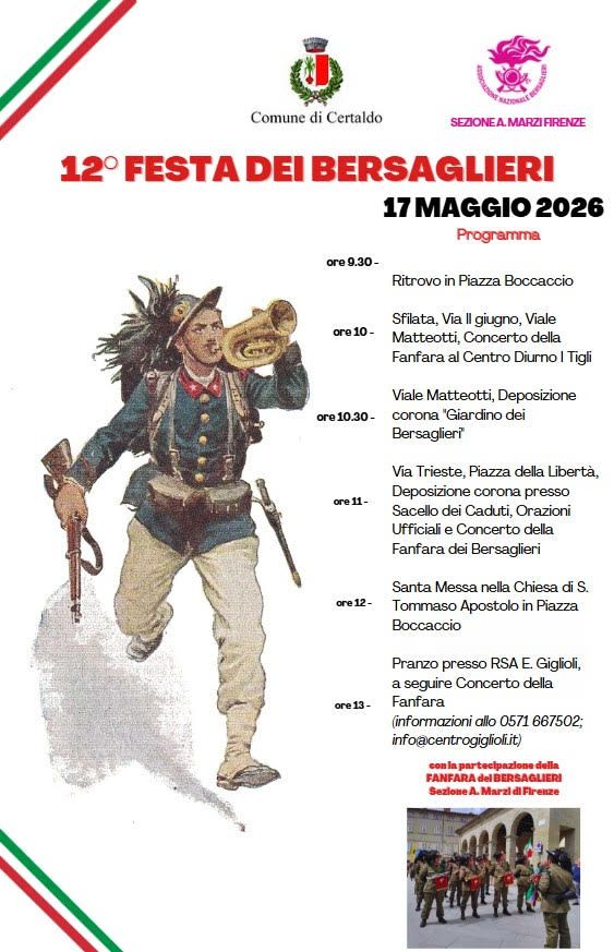 Certaldo celebra la 12&ordf; Festa dei Bersaglieri: domenica 17 maggio una giornata di storia, musica e tradizione