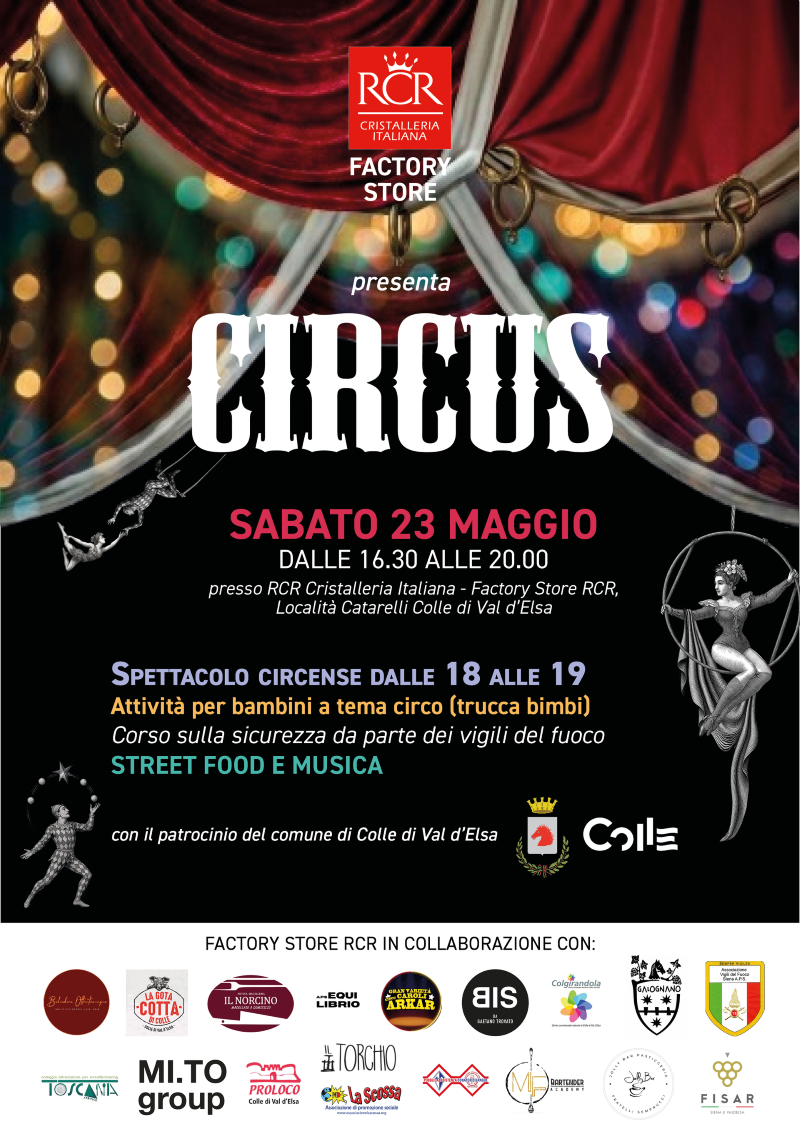 Rcr Cristalleria Italiana presenta&ldquo;Circus&rdquo;: sabato 23 maggio festa per la famiglia, con spettacoli e sapori del territorio