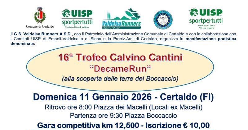 Certaldo, domenica 11 gennaio si corre con il 16&deg; Trofeo Calvino Cantini &ndash; &ldquo;DecameRun&rdquo;