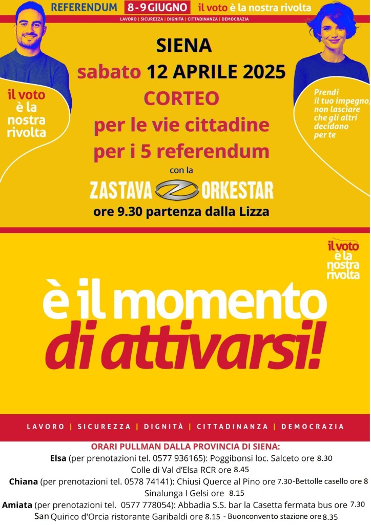 12 aprile a Siena: apertura della campagna referendaria su lavoro e cittadinanza