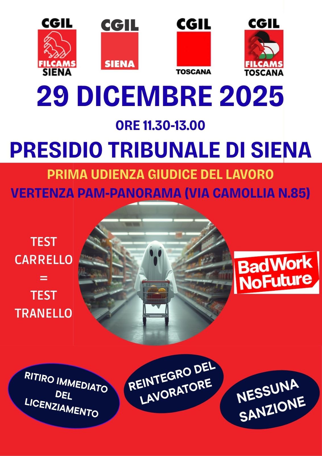 Licenziamento Pam a Siena: presidio al Tribunale il 29 dicembre