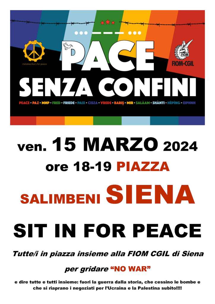 “Sit in for peace”: venerdì 15 marzo in Piazza Salimbeni a Siena