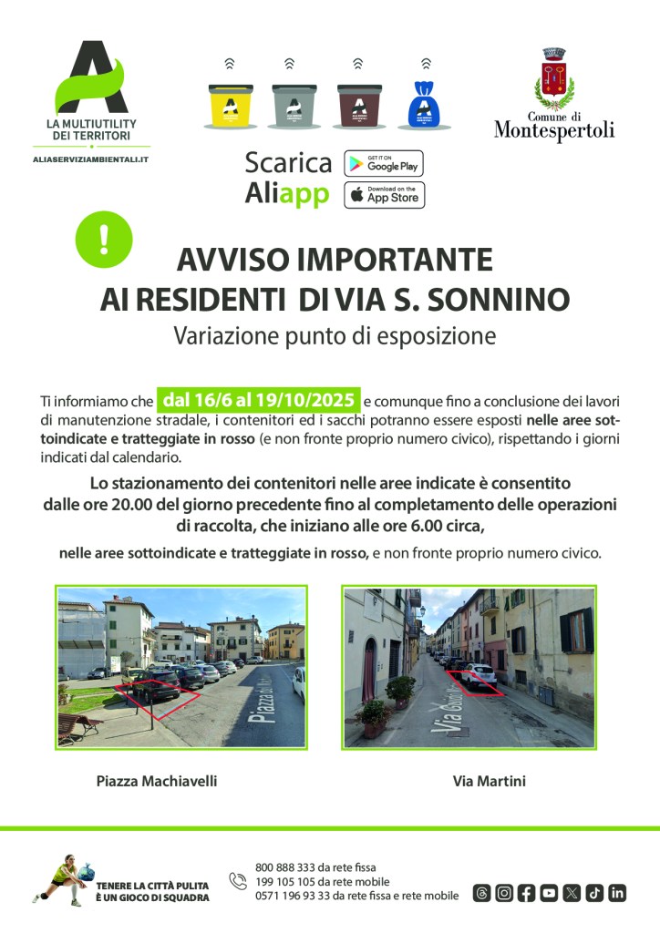 Al via i lavori nel centro storico di Montespertoli, cambia la raccolta rifiuti in via Sonnino