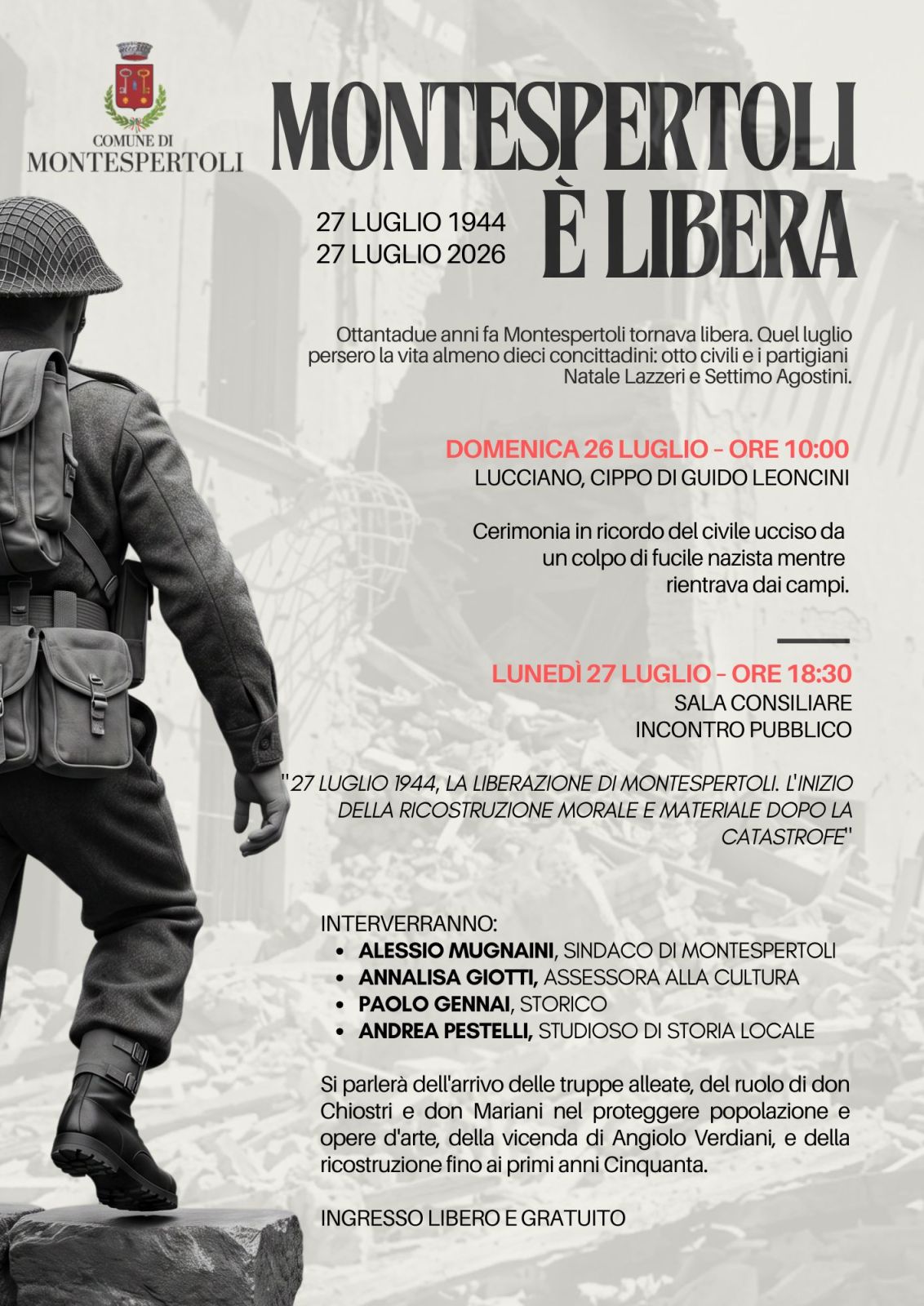 27 luglio 1944 &ndash; 27 luglio 2026: Montespertoli ricorda la Liberazione dal nazifascismo