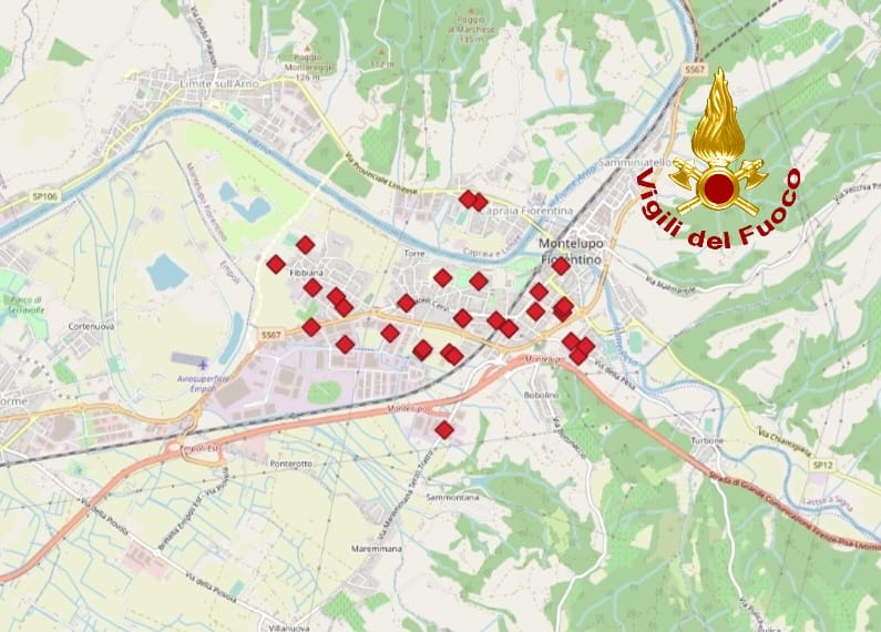 Nubifragio a Montelupo, oltre 50 interventi dei vigili del fuoco