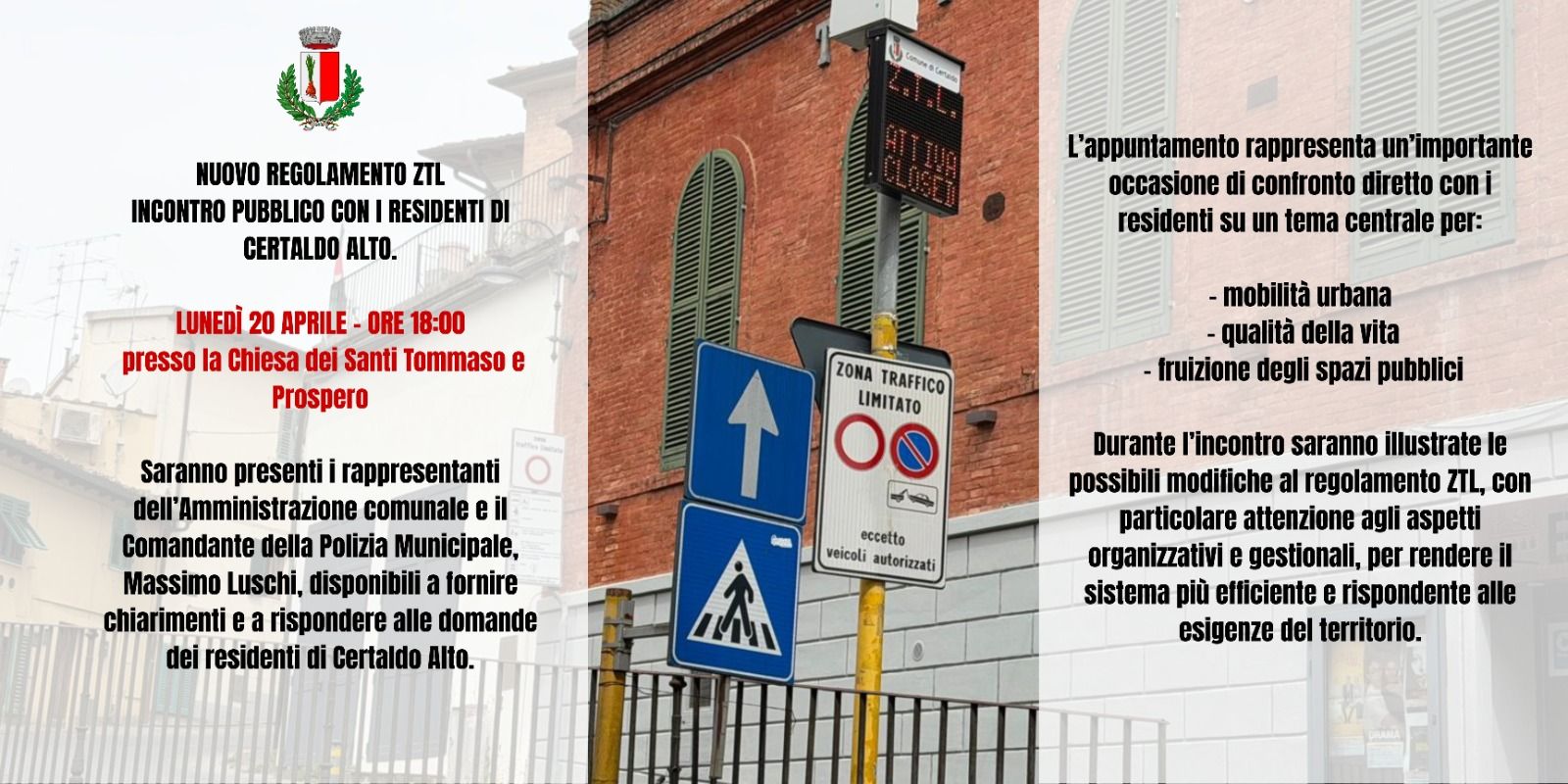 Nuovo regolamento ZTL: incontro pubblico luned&igrave; 20 aprile con i residenti di Certaldo Alto